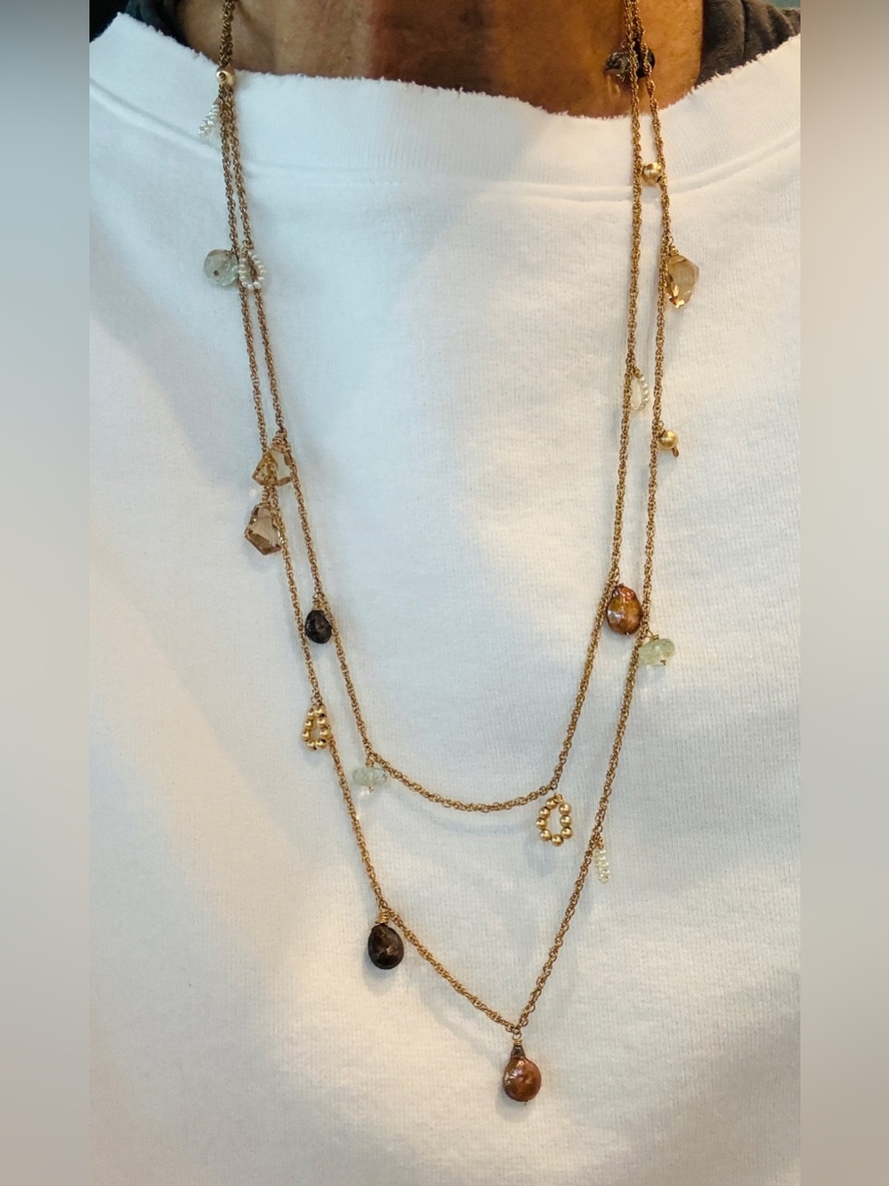 14k Gold Fill Chain Necklace with Natural Semi-Precious Stones
